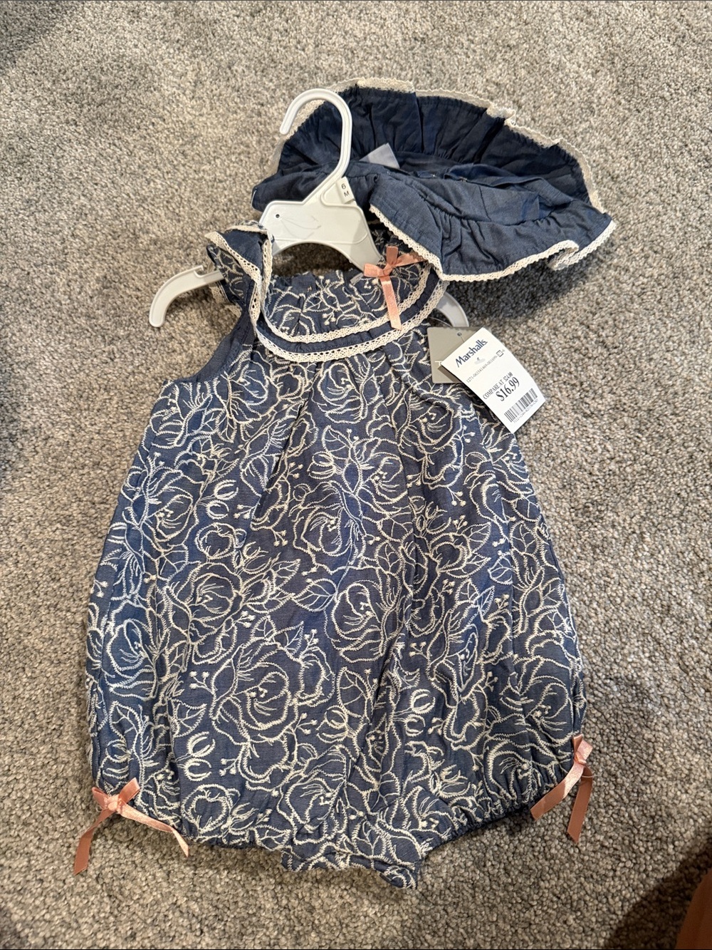 Tahari Navy Blue and Cream Floral Baby Matching Set